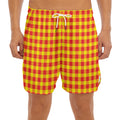 Red And Yellow Check Pattern Print Men's Split Running Shorts