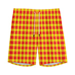 Red And Yellow Check Pattern Print Men's Sports Shorts