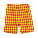 Red And Yellow Check Pattern Print Men's Sports Shorts