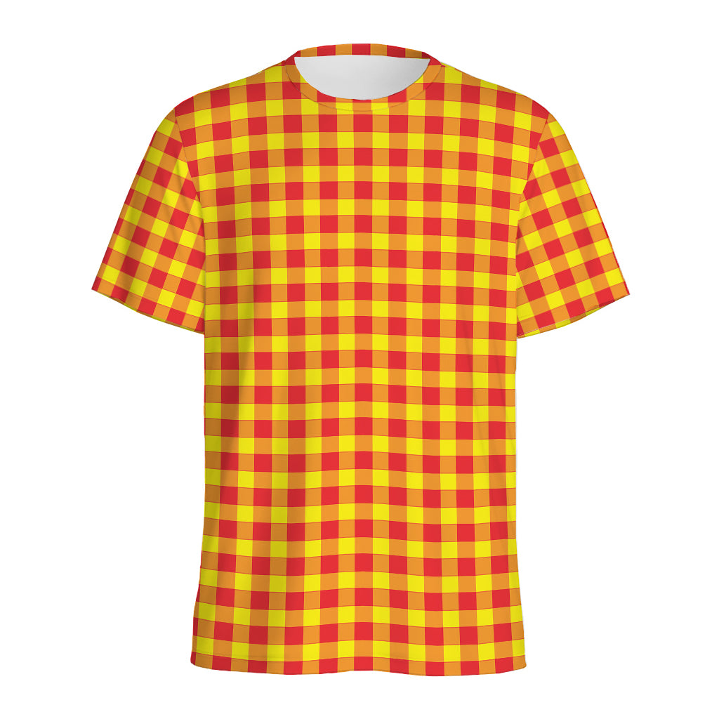 Red And Yellow Check Pattern Print Men's Sports T-Shirt