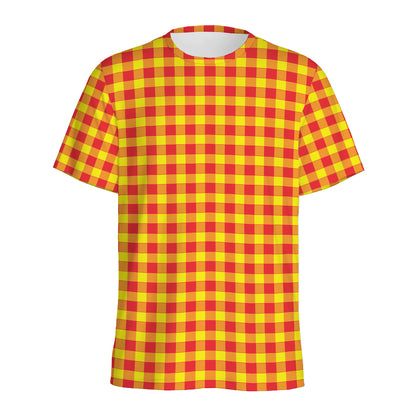 Red And Yellow Check Pattern Print Men's Sports T-Shirt