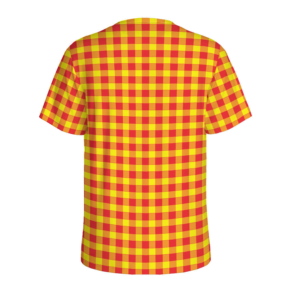 Red And Yellow Check Pattern Print Men's Sports T-Shirt