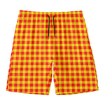 Red And Yellow Check Pattern Print Men's Swim Trunks