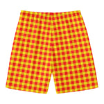 Red And Yellow Check Pattern Print Men's Swim Trunks