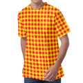 Red And Yellow Check Pattern Print Men's Velvet T-Shirt