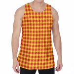 Red And Yellow Check Pattern Print Men's Velvet Tank Top