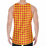 Red And Yellow Check Pattern Print Men's Velvet Tank Top