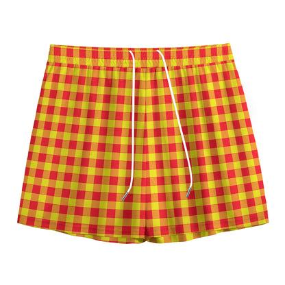 Red And Yellow Check Pattern Print Mesh Shorts