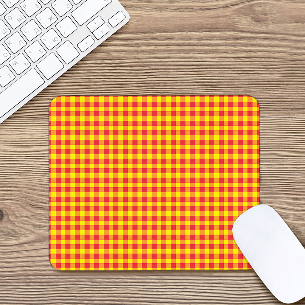 Red And Yellow Check Pattern Print Mouse Pad