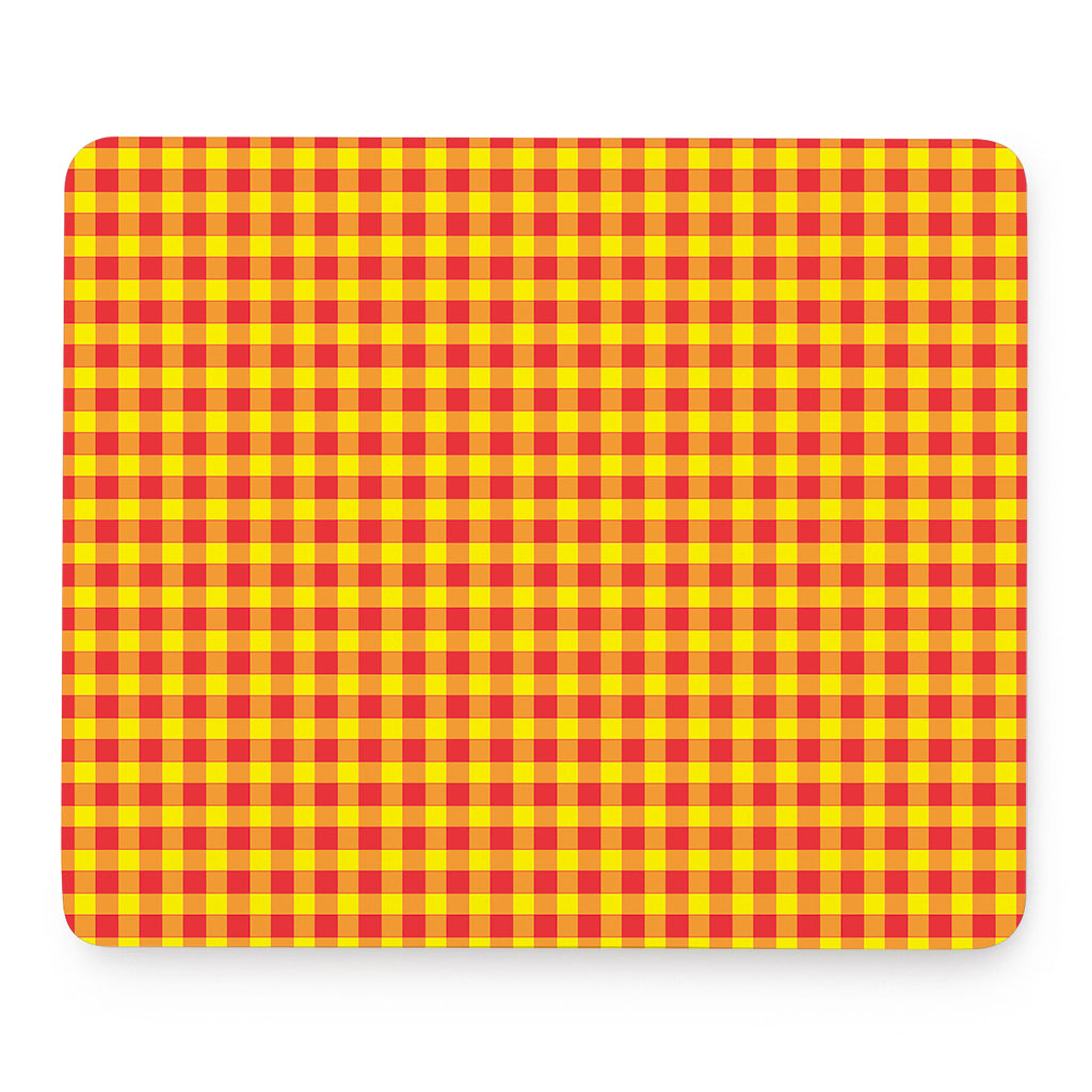 Red And Yellow Check Pattern Print Mouse Pad