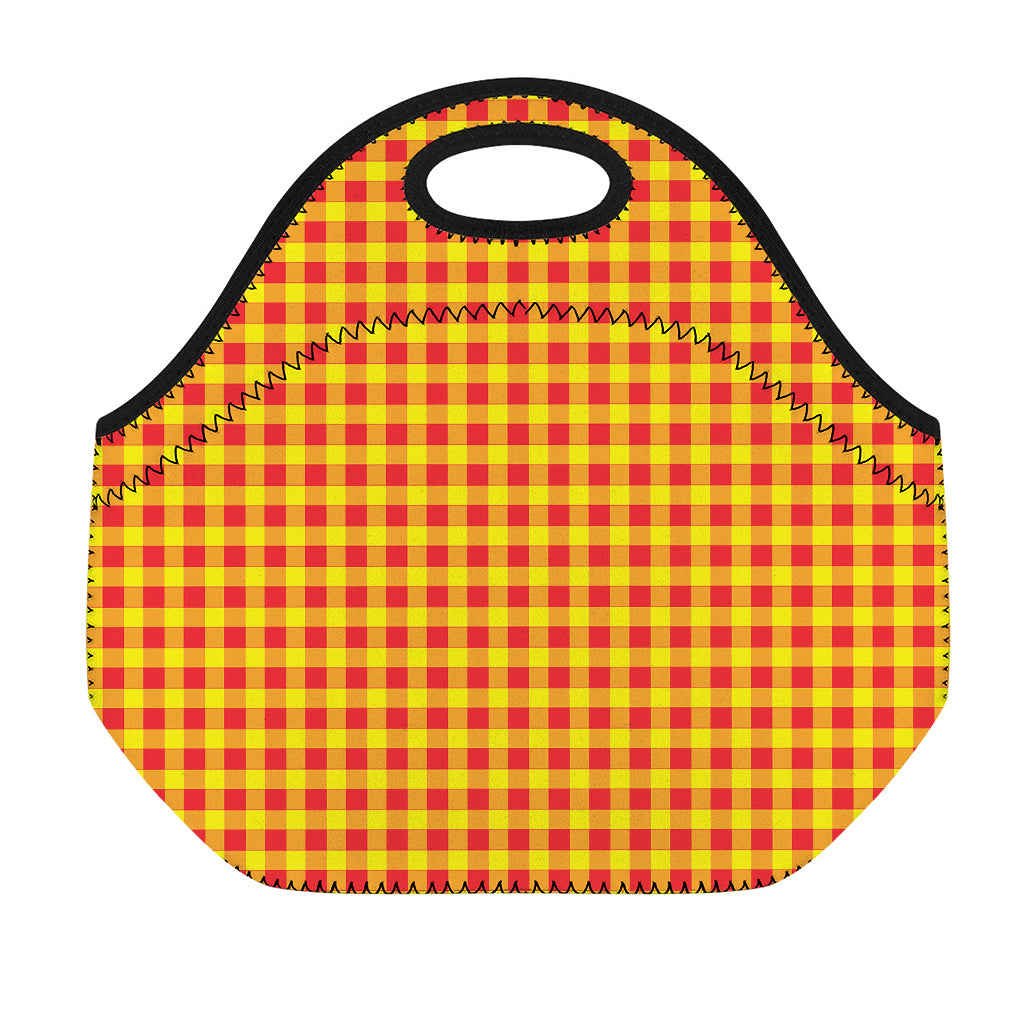 Red And Yellow Check Pattern Print Neoprene Lunch Bag