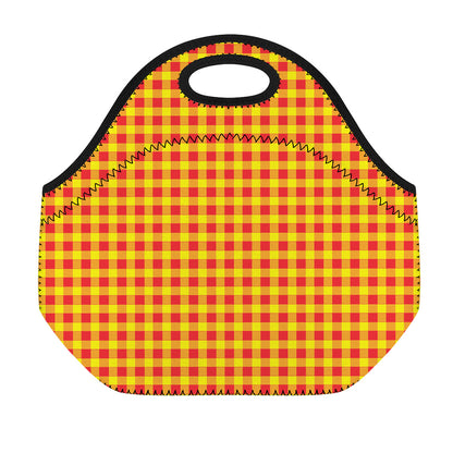 Red And Yellow Check Pattern Print Neoprene Lunch Bag