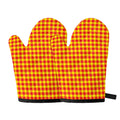 Red And Yellow Check Pattern Print Oven Mitts