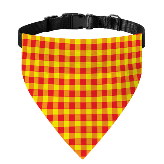 Red And Yellow Check Pattern Print Over The Collar Dog Bandana