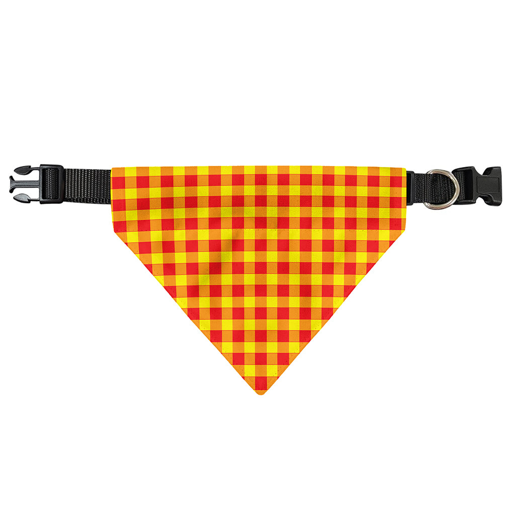 Red And Yellow Check Pattern Print Over The Collar Dog Bandana