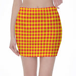 Red And Yellow Check Pattern Print Pencil Mini Skirt
