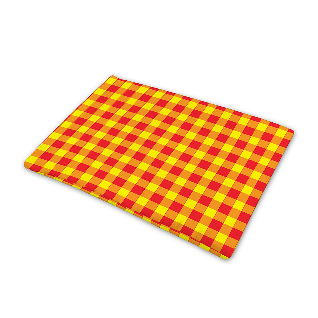 Red And Yellow Check Pattern Print Pet Cooling Mat Cover