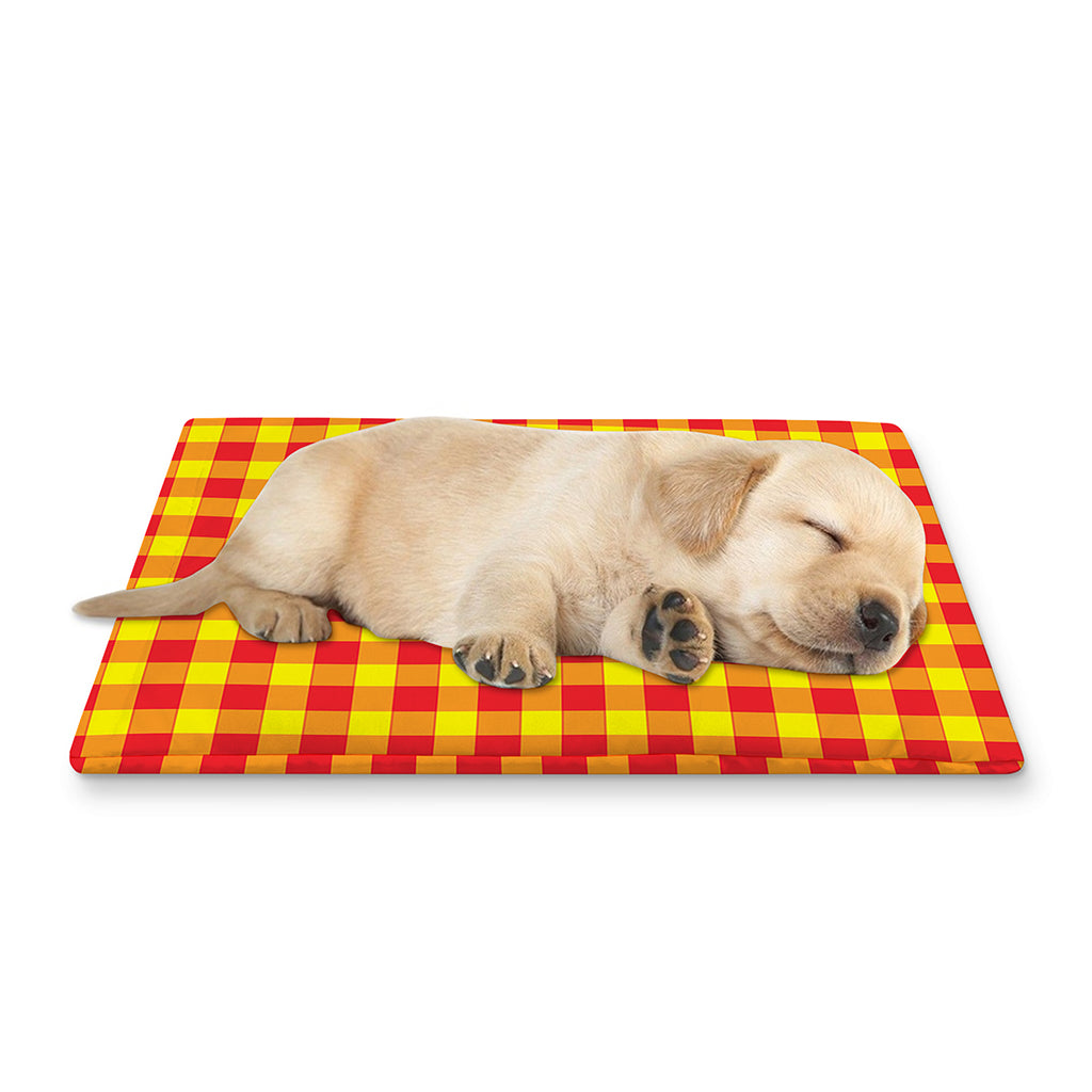 Red And Yellow Check Pattern Print Pet Cooling Mat Cover