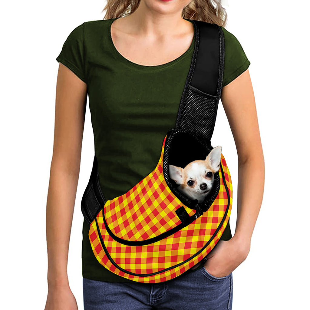 Red And Yellow Check Pattern Print Pet Sling Carrier