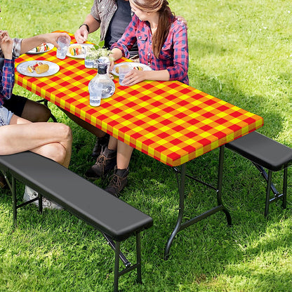 Red And Yellow Check Pattern Print Picnic Table Cover