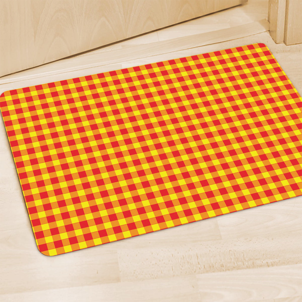Red And Yellow Check Pattern Print Polyester Doormat