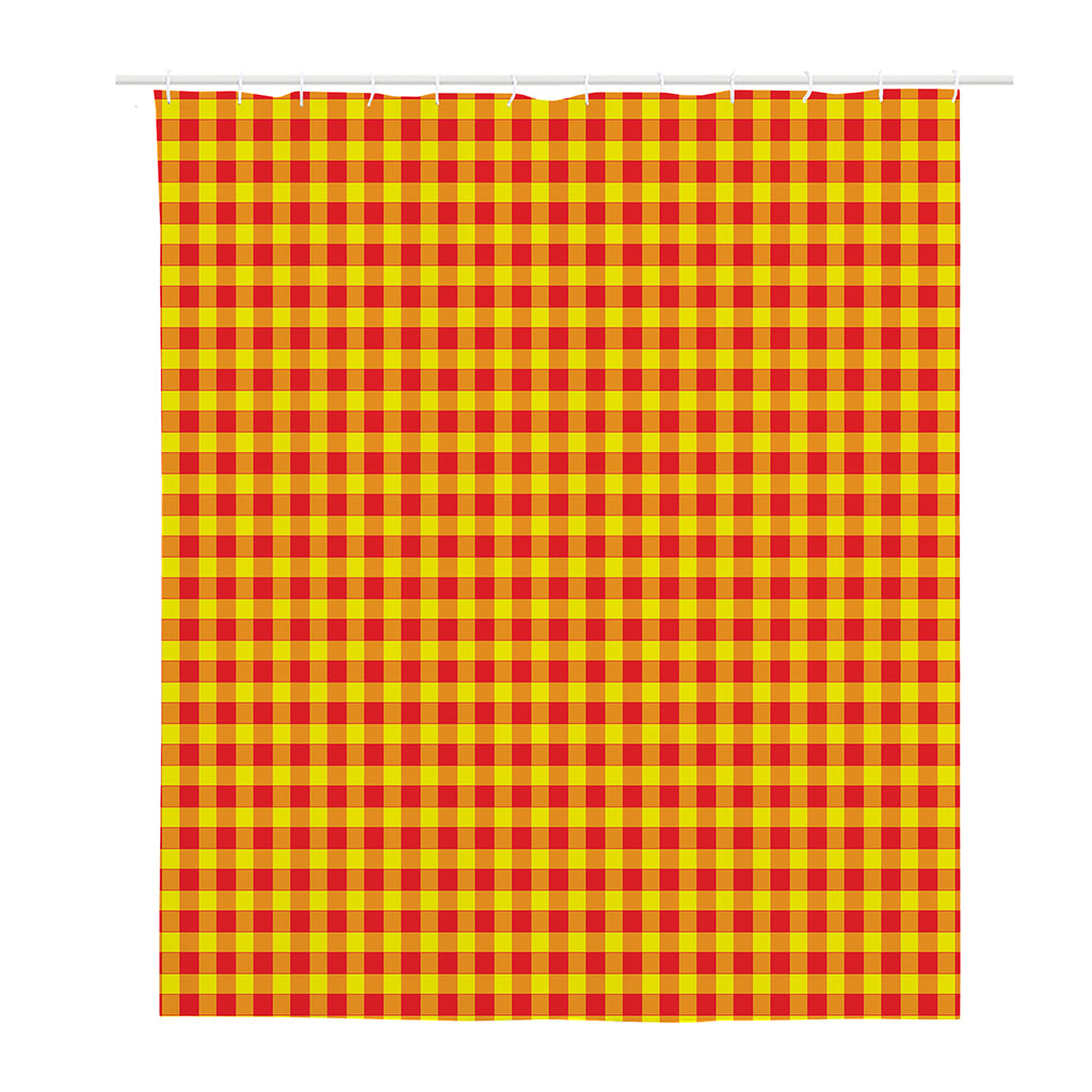 Red And Yellow Check Pattern Print Polyester Shower Curtain