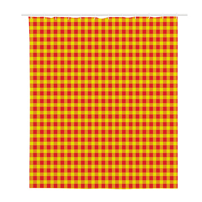 Red And Yellow Check Pattern Print Polyester Shower Curtain