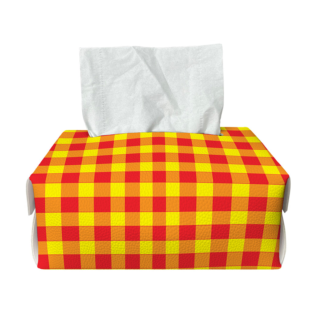 Red And Yellow Check Pattern Print Rectangle Tissue Box Cover
