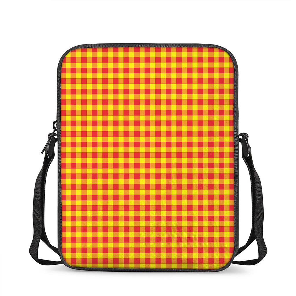 Red And Yellow Check Pattern Print Rectangular Crossbody Bag