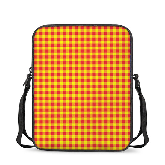 Red And Yellow Check Pattern Print Rectangular Crossbody Bag