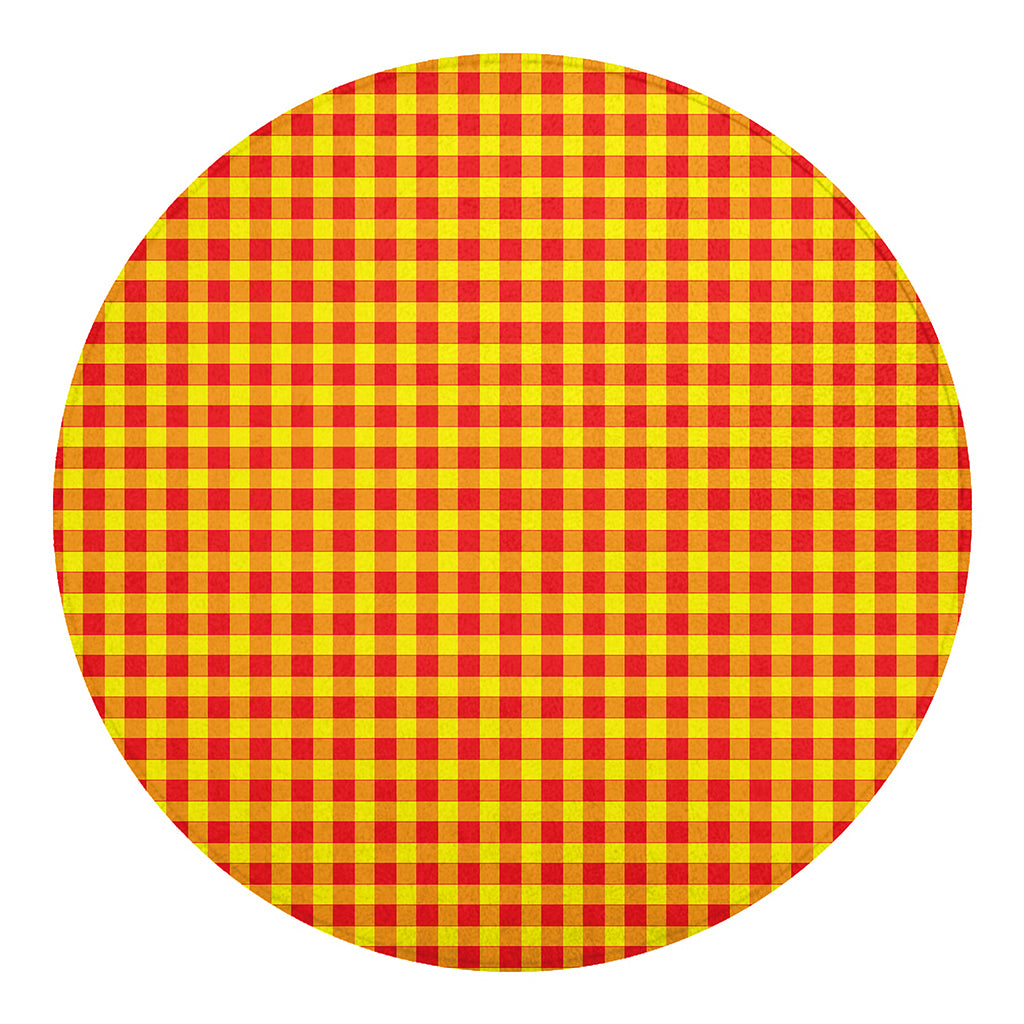 Red And Yellow Check Pattern Print Round Blanket