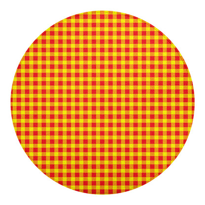 Red And Yellow Check Pattern Print Round Blanket