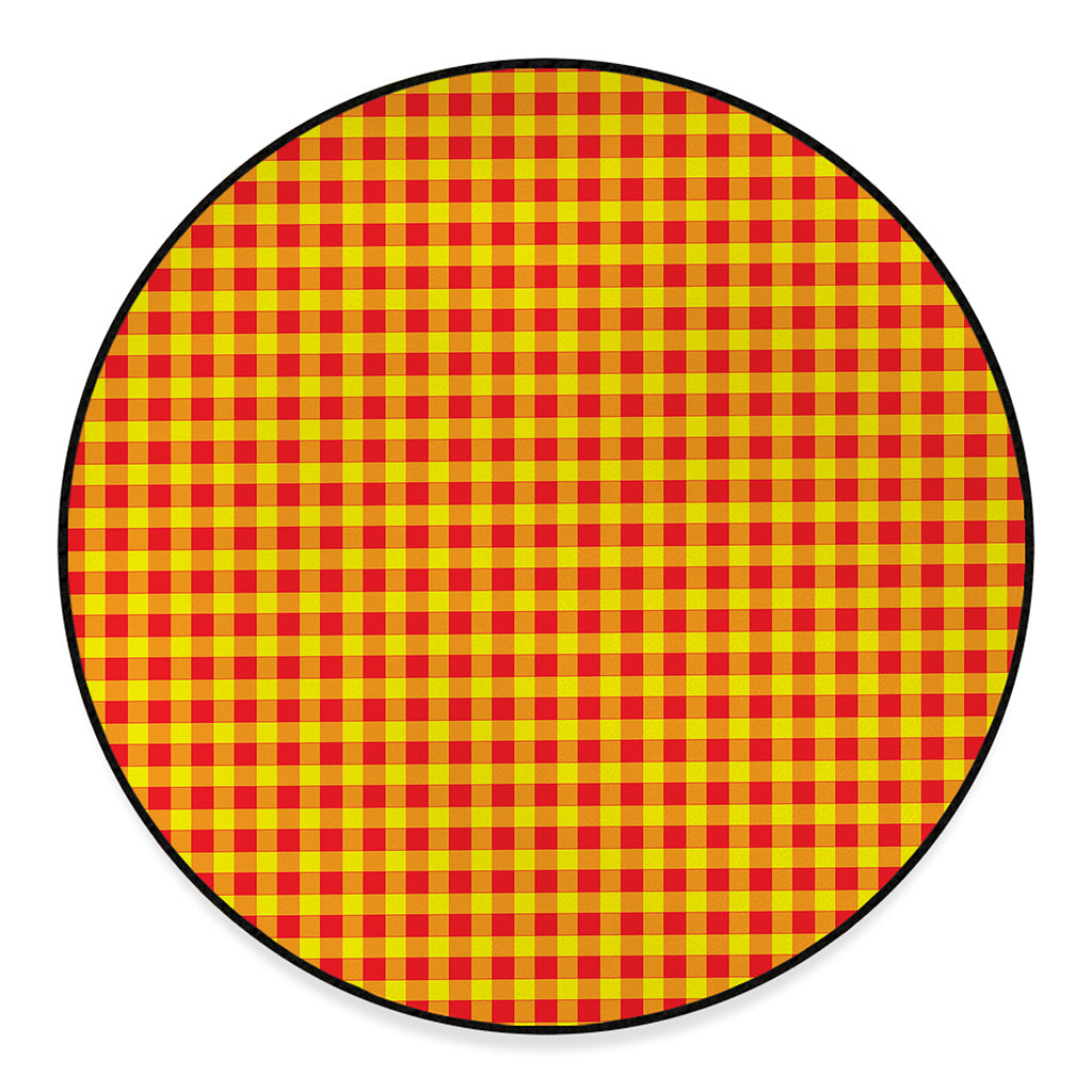 Red And Yellow Check Pattern Print Round Floor Mat