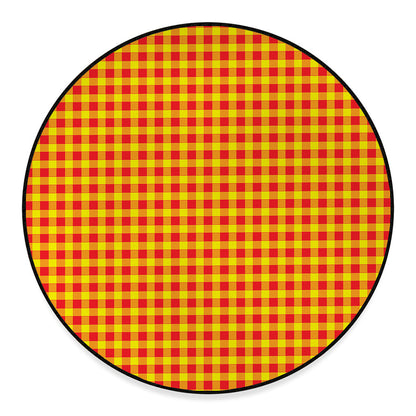 Red And Yellow Check Pattern Print Round Floor Mat