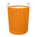 Red And Yellow Check Pattern Print Round Laundry Basket