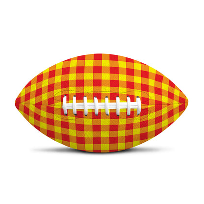 Red And Yellow Check Pattern Print Rugby Ball