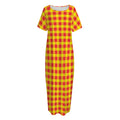 Red And Yellow Check Pattern Print Short Sleeve Long Nightdress