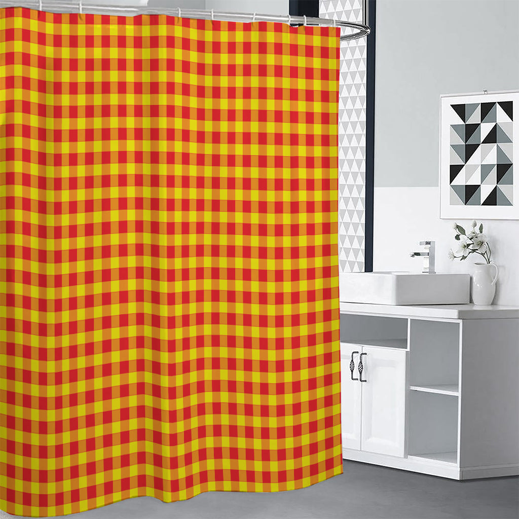 Red And Yellow Check Pattern Print Shower Curtain