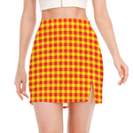 Red And Yellow Check Pattern Print Side Slit Mini Skirt