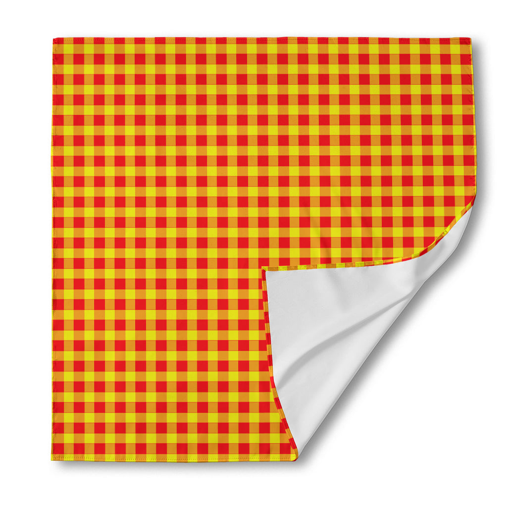 Red And Yellow Check Pattern Print Silk Bandana