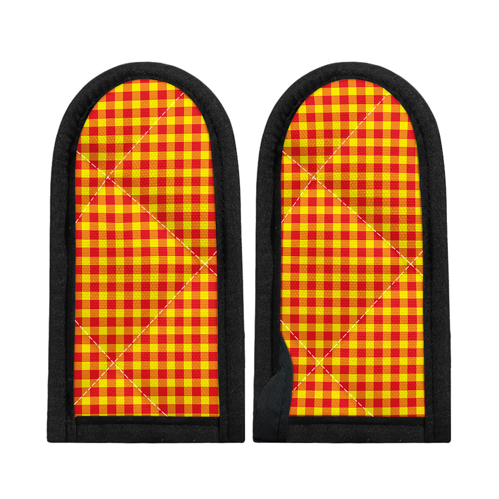 Red And Yellow Check Pattern Print Skillet Handle Cover