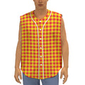 Red And Yellow Check Pattern Print Sleeveless Baseball Jersey