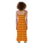 Red And Yellow Check Pattern Print Slim Fit Midi Cami Dress