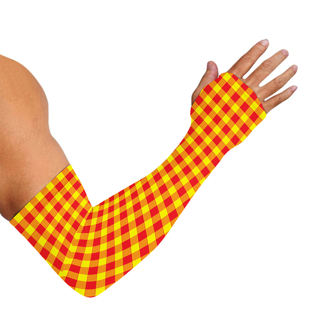 Red And Yellow Check Pattern Print Sun Protection Arm Sleeves