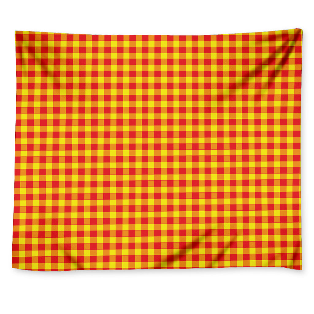 Red And Yellow Check Pattern Print Tapestry