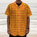 Red And Yellow Check Pattern Print Textured Short Sleeve Shirt