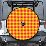Red And Yellow Check Pattern Print Tire Cover With Camera Hole