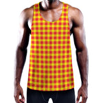 Red And Yellow Check Pattern Print Training Tank Top