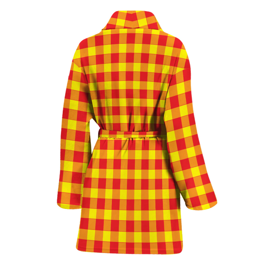 Red And Yellow Check Pattern Print Women's Bathrobe