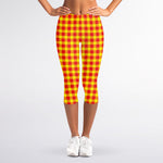 Red And Yellow Check Pattern Print Women's Capri Leggings